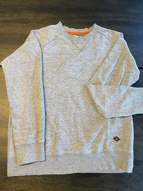 Sperry Light Gray Crewneck Sweater with Orange Neck Trim